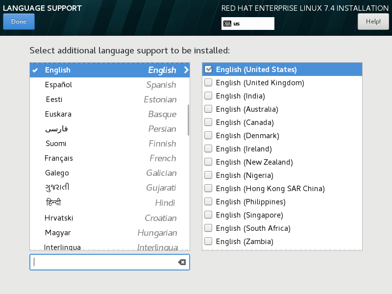 Language Support Selection