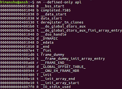 nm --defined-only option