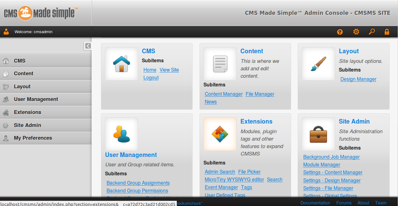 CMS Made Simple Dashboard