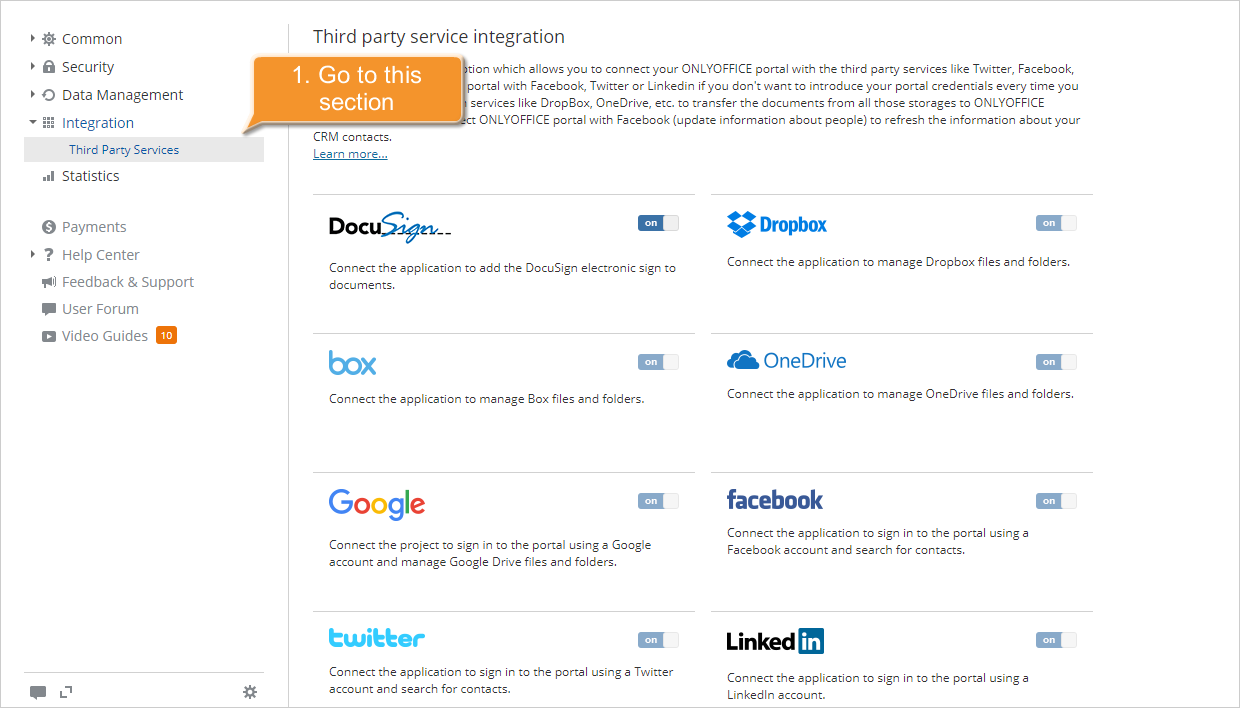 Open Third Party Services Settings