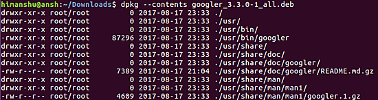 How to make dpkg list contents of a package