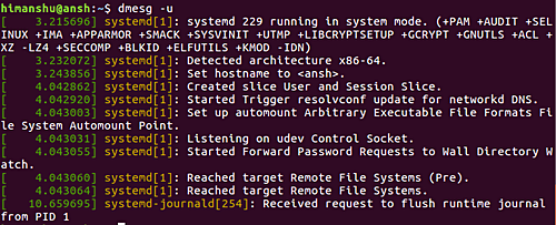 How to make dmesg display only userspace messages