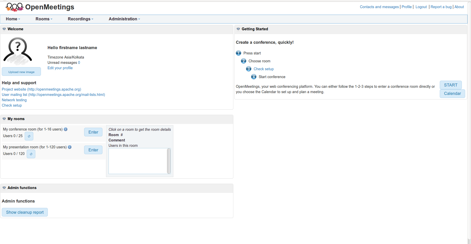 OpenMeetings Dashboard