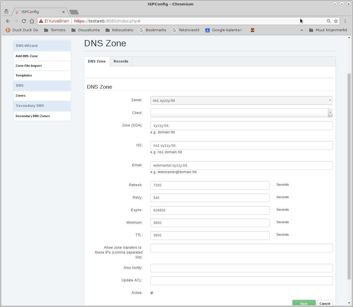 DNS Zone form in ISPConfig