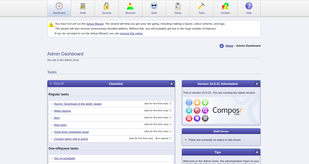 Composr dashboard