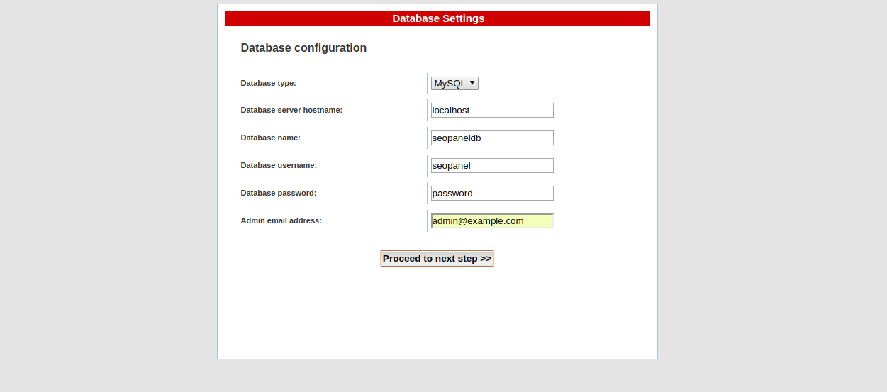 Database settings