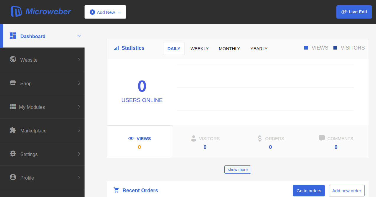 Microweber CMS Dashboard