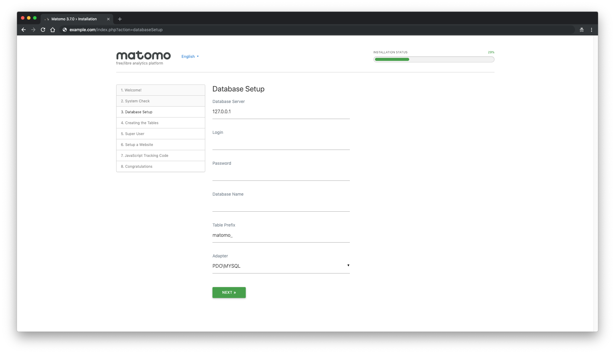 Database setup