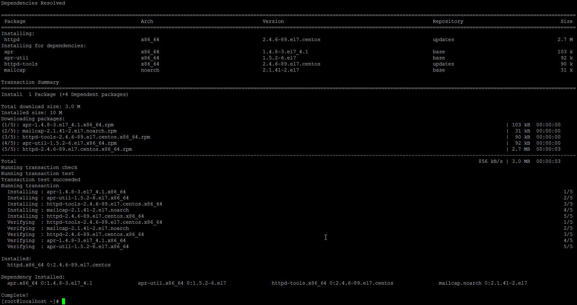 Installing Apache web server on CentOS