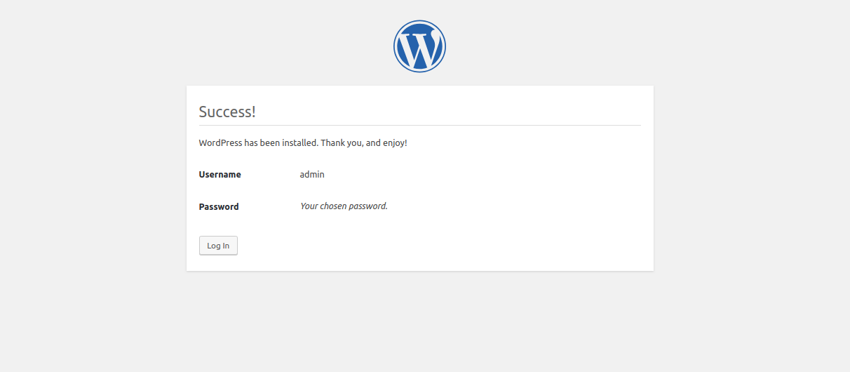 WordPress installed successfully