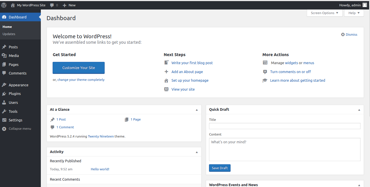 WordPress Admin Dashboard