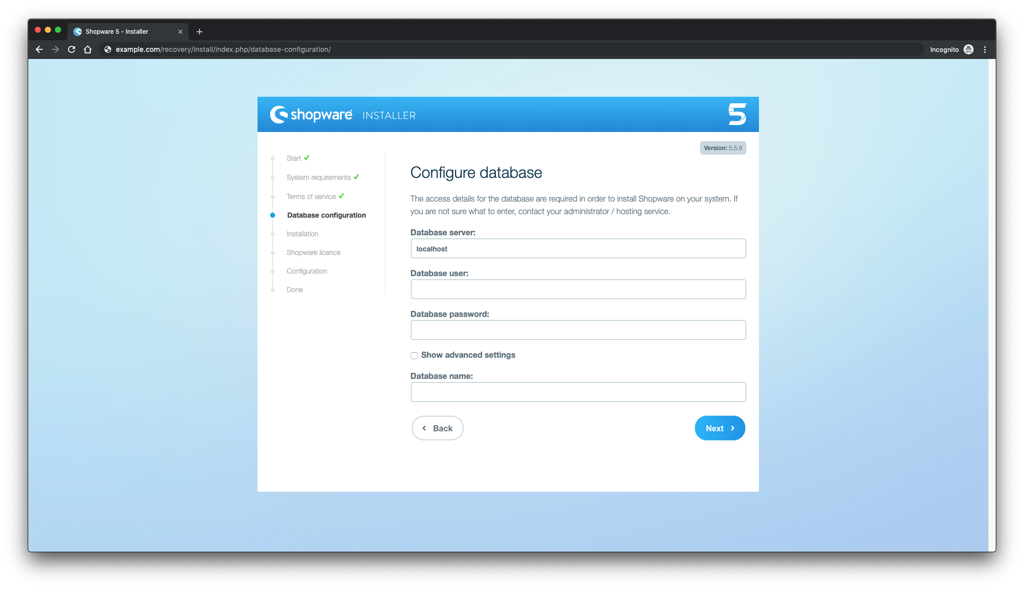 Configure the database