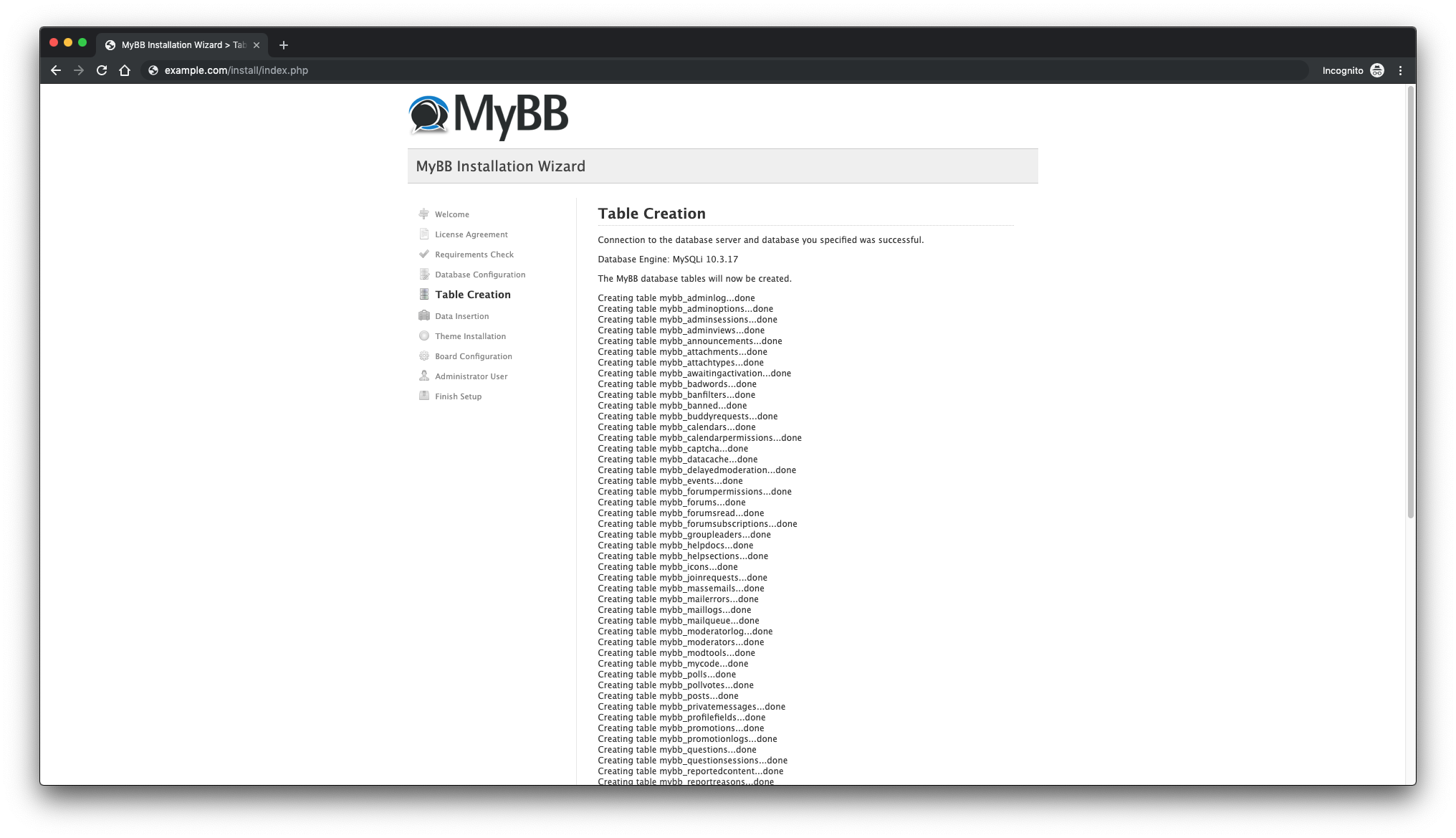 Creating database tables