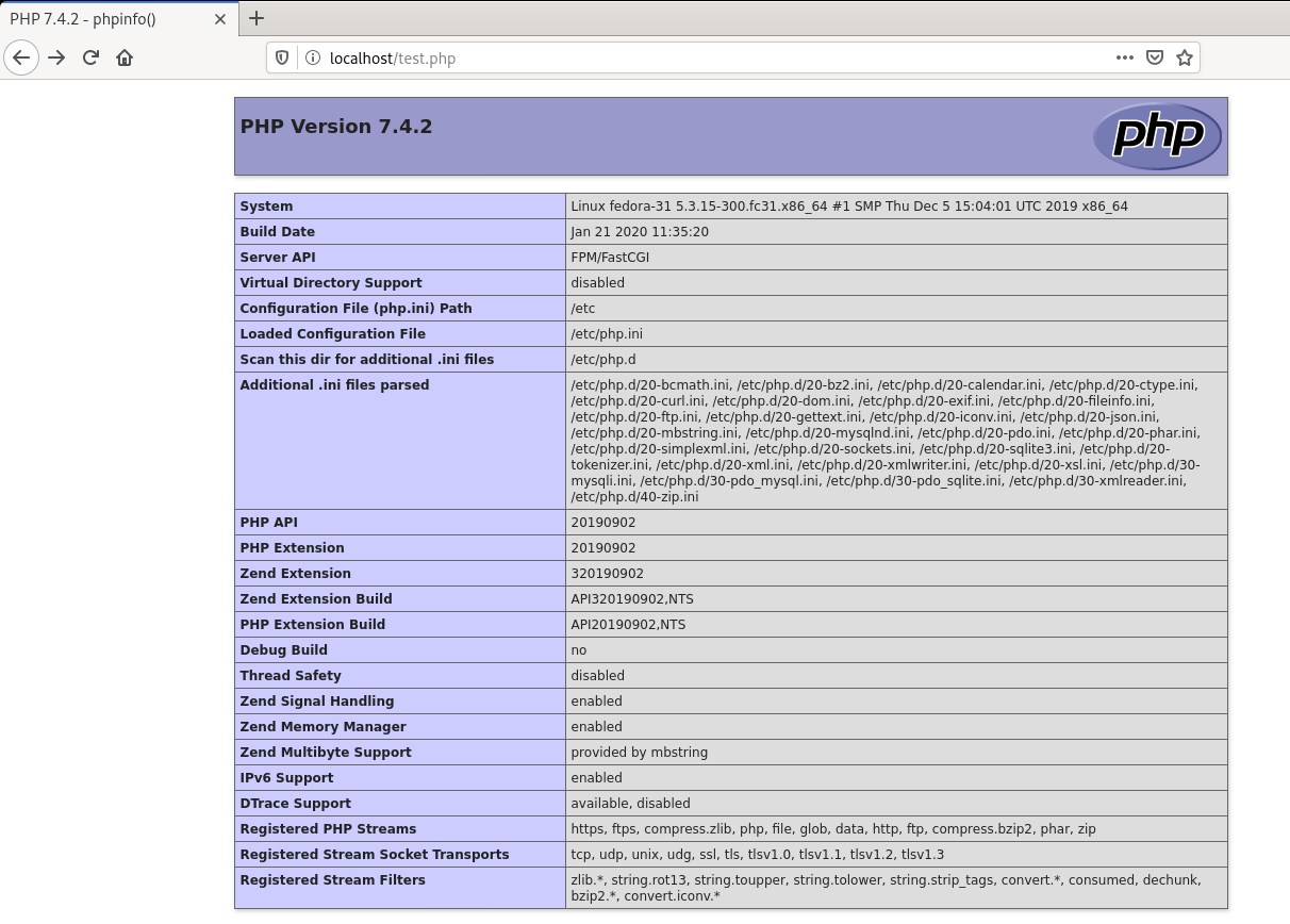 PHP Info page