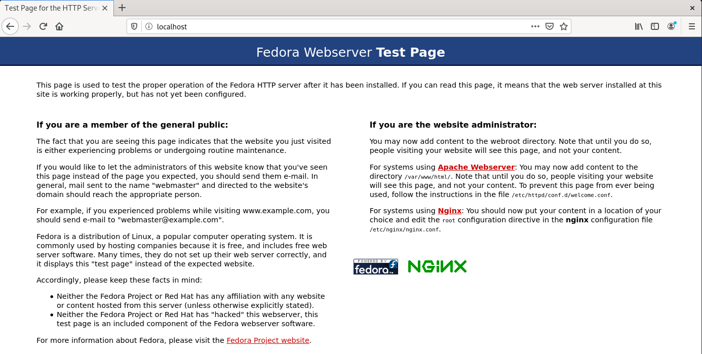 Fedora Nginx Test Page