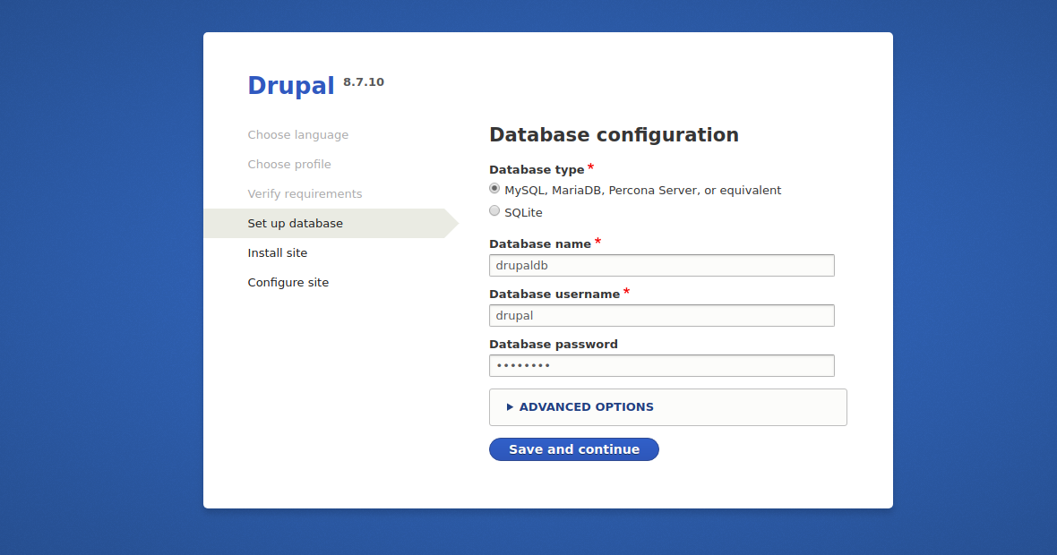 Database configuration