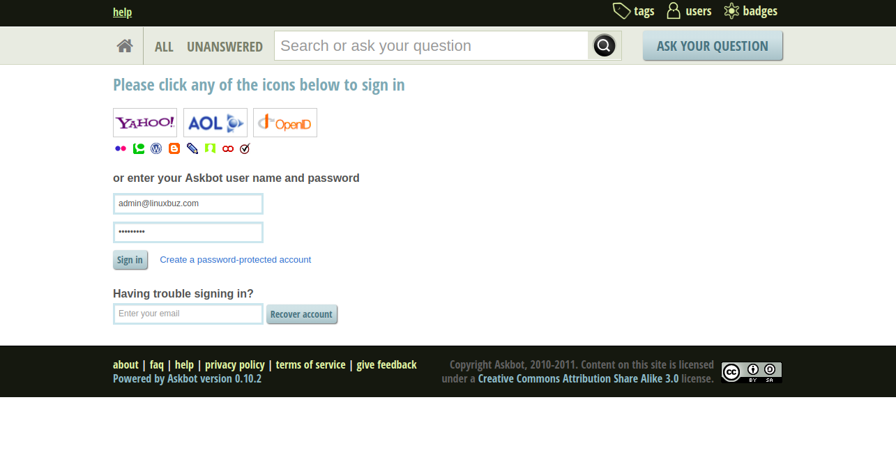 Askbot sign-in