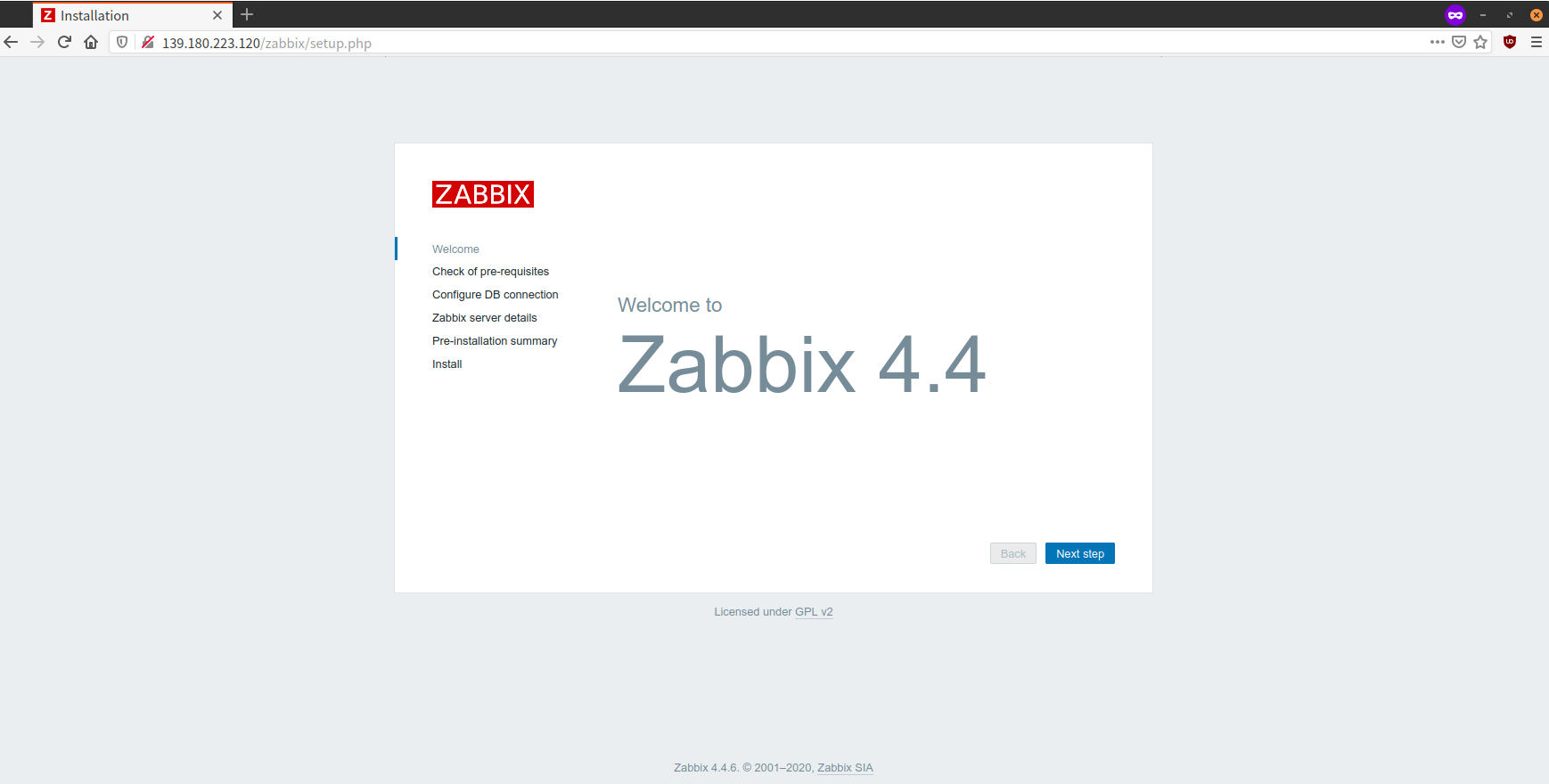 Zabbix web installer