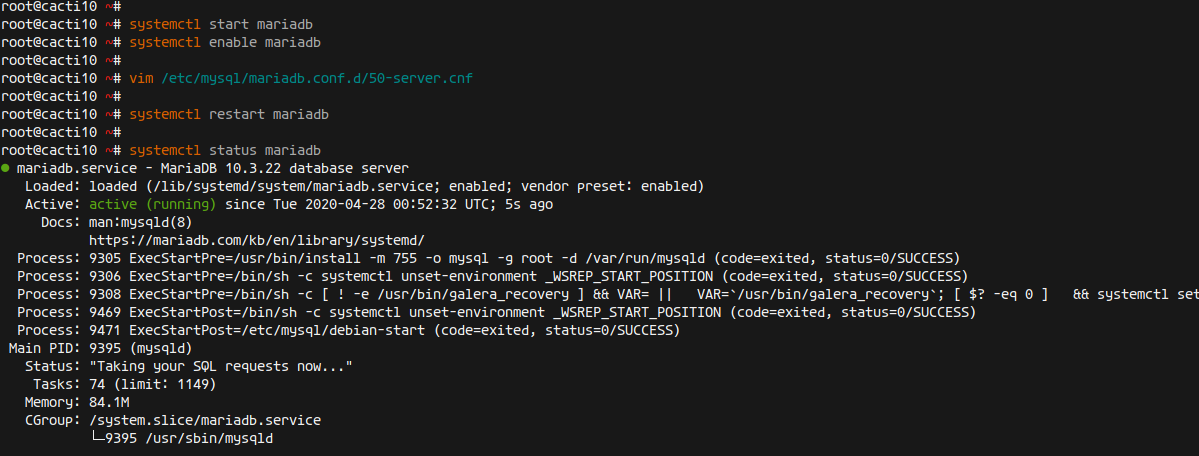 Setup MariaDB for Cacti