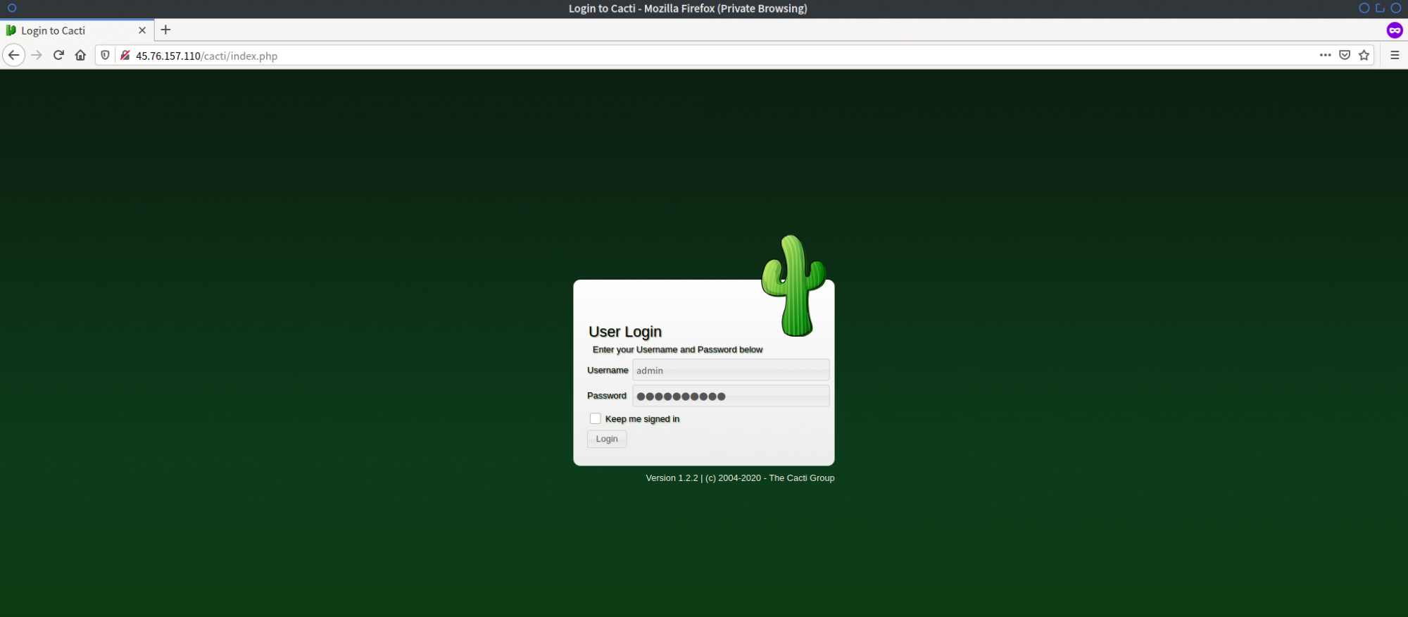 Cacti login admin