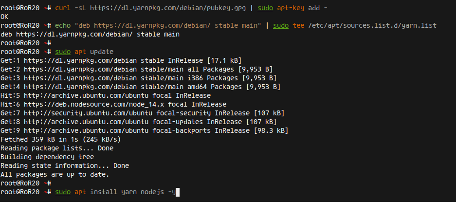 Install Nodejs and Yarn Package Manager