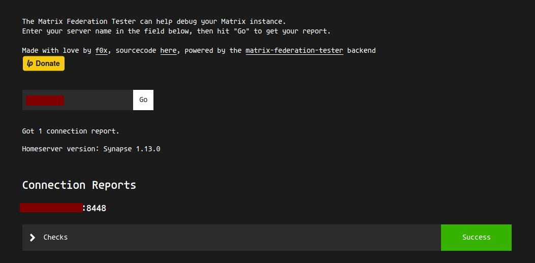Matrix Synapse Federation Tester