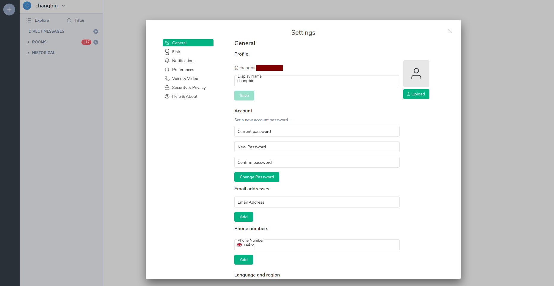 Successfully logged in to Matrix Synapse using the Riot web application