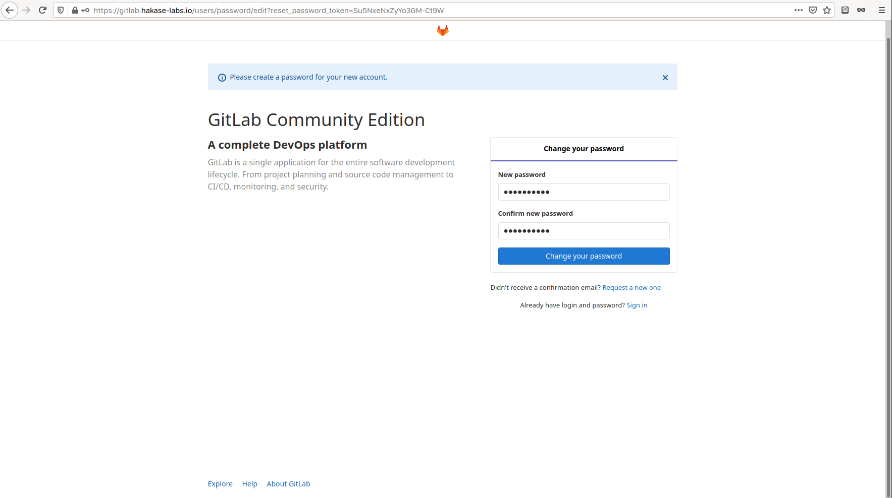 GitLab reset default password