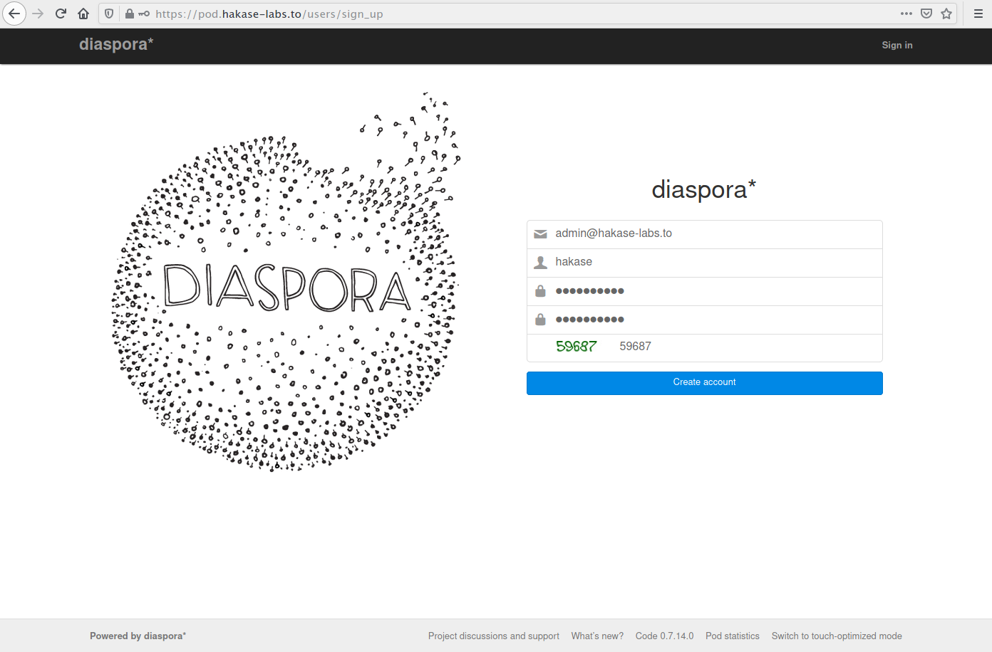 Create Account Diaspora