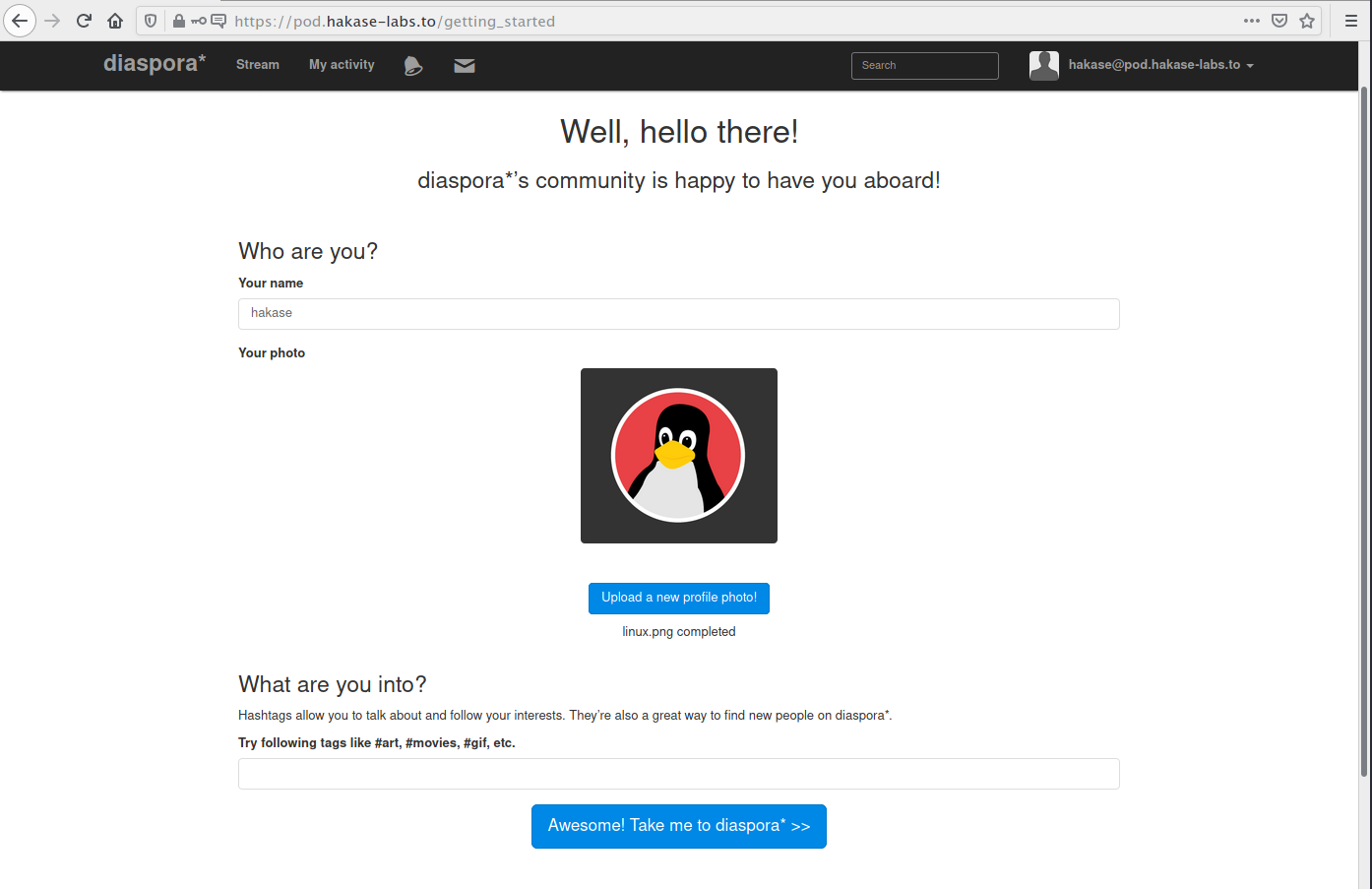 Diaspora profile settings