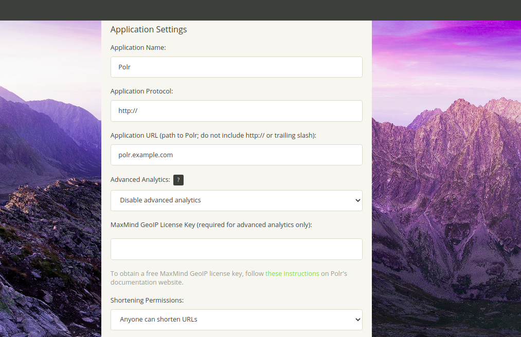 Application settings