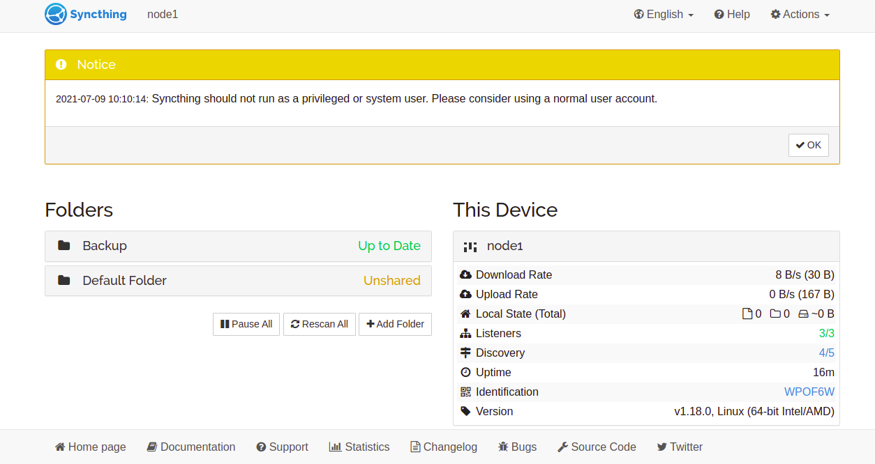 Folders and devices in Syncthing