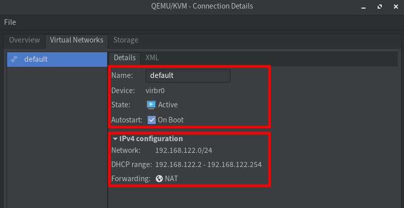 Default network configuration for QEMU/KVM with NAT