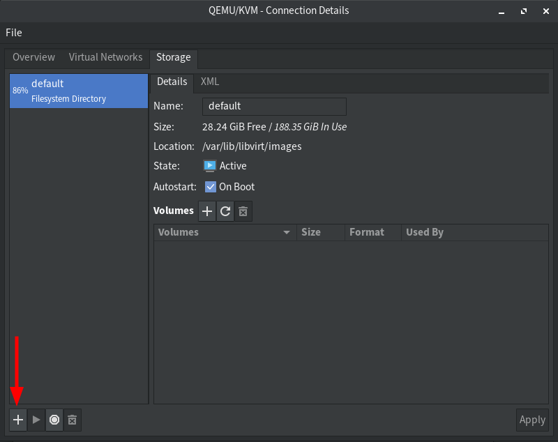 Default QEMU/KVM Storage