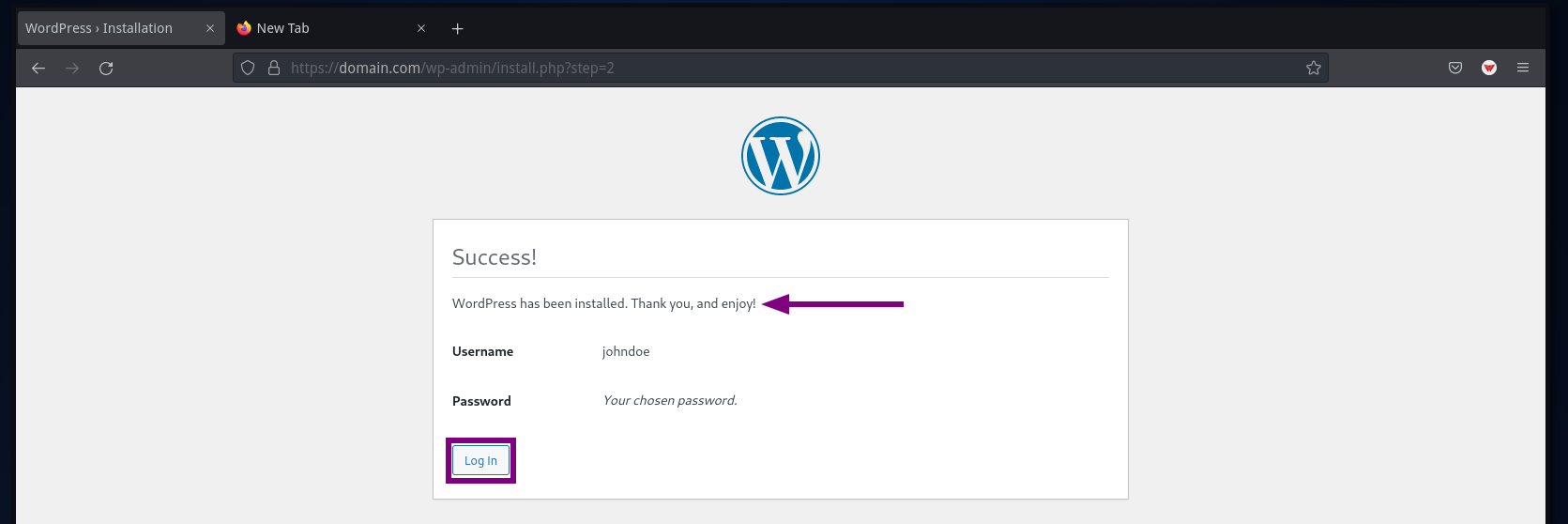 WordPress Installation Successful