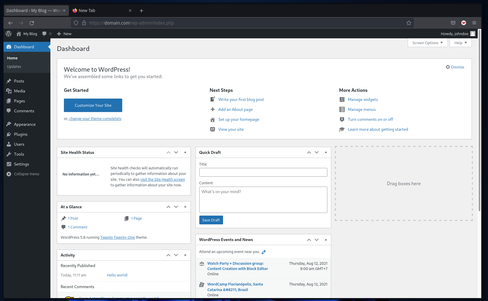 WordPress Admin Dashboard