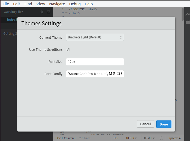 Theme settings