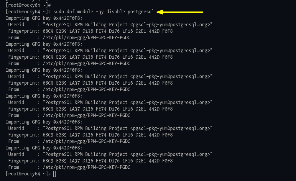 Disable built-in PostgreSQL repository rocky linux