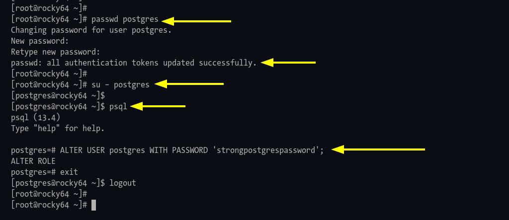 Change the postgres password for System user and Database user