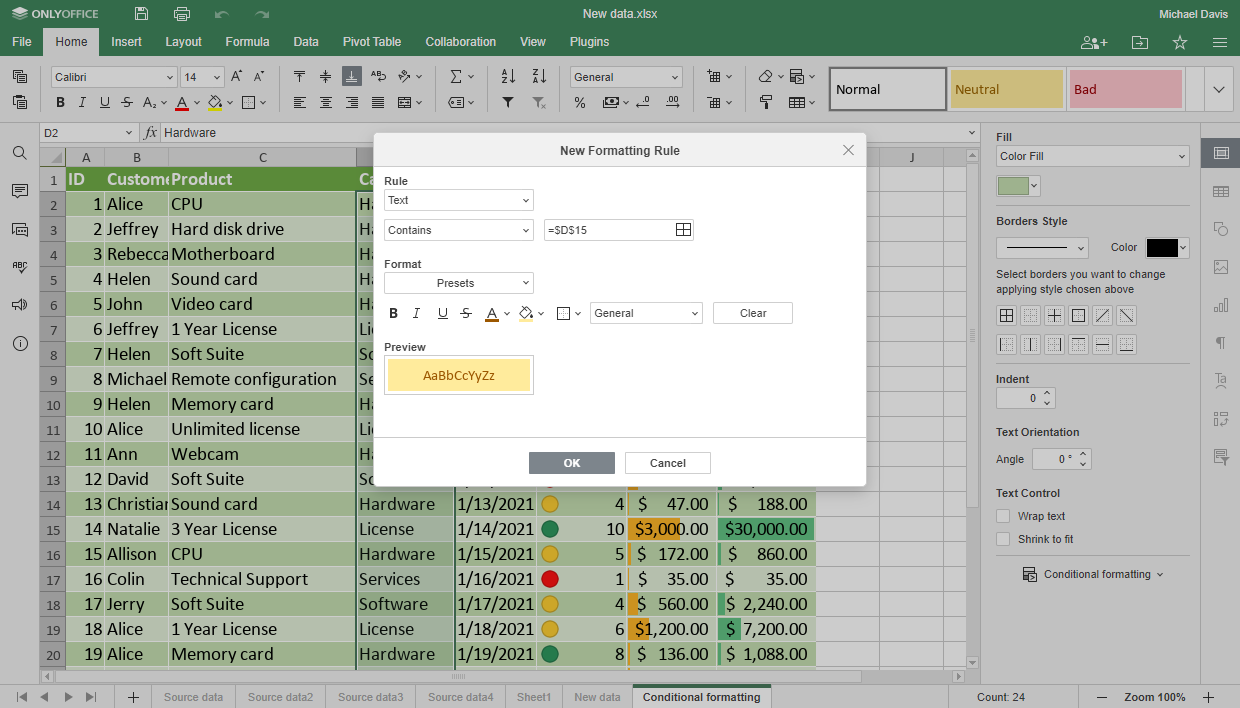 Conditional Formatting in ONLYOFFICE