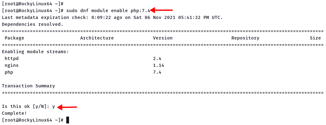 Enable PHP module version 7.4