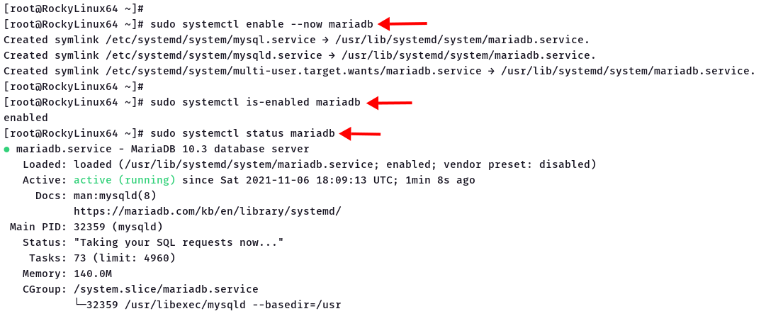 Start and enable MariaDB service