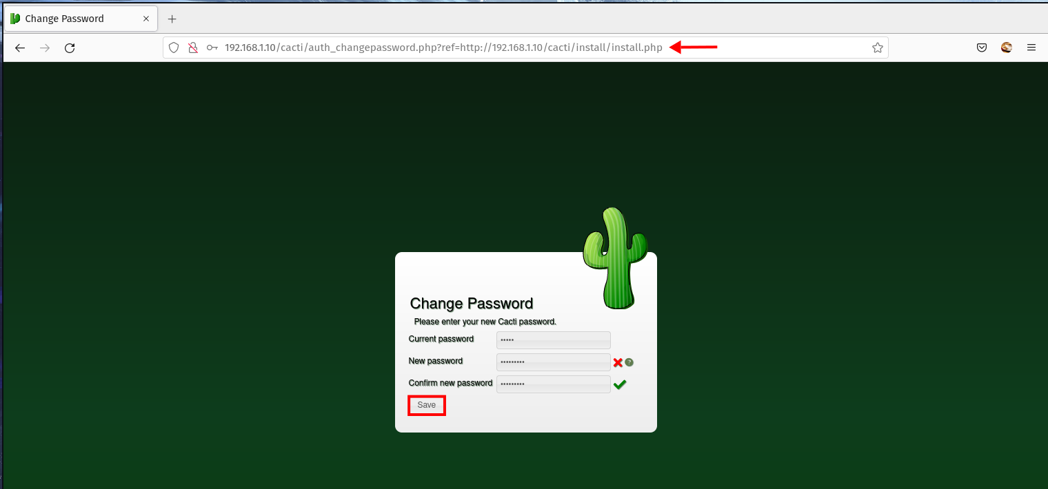 Change default admin password Cacti