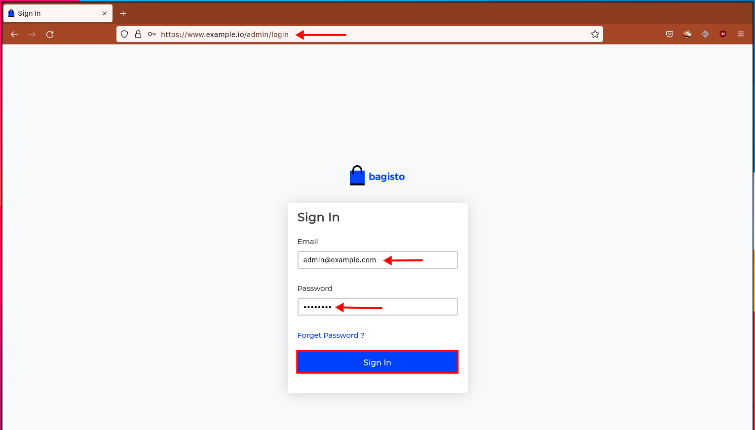 Bagisto login page for admin