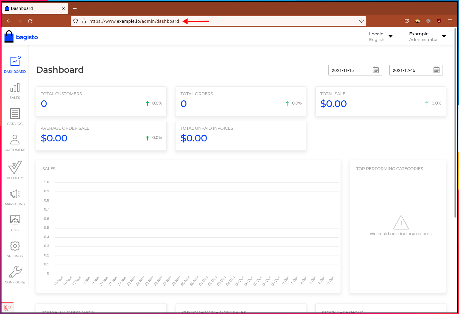 Bagisto admin dashboard