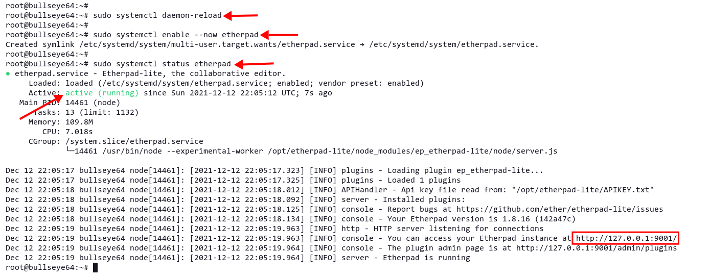 Setting up etherpad as a service