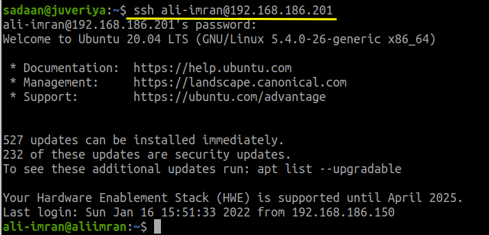 Accessing Host 2 with SSH