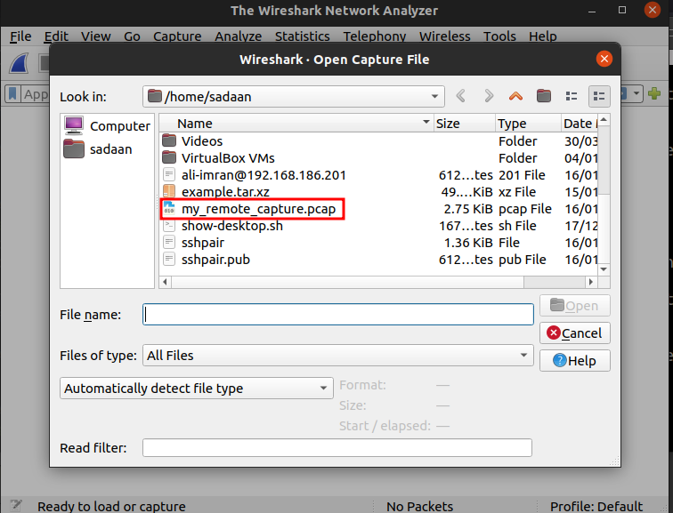 Opening the Capture file using Wireshark