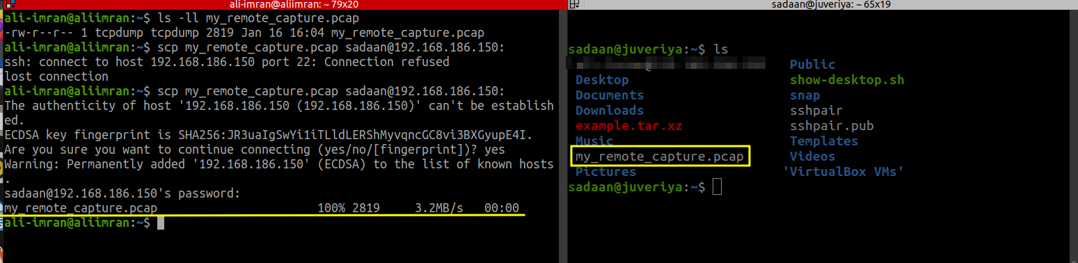 Transferring the Capture file using SCP