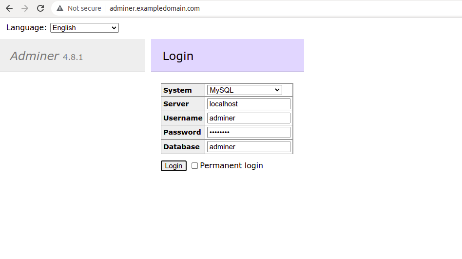 Adminer Login